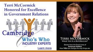 Terri McCormick honored for excellence in government relations by Cambridge's Who's Who industry experts